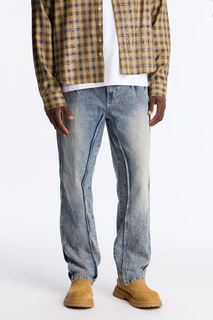 Straight Seams Down Jean - Medium Blue Wash