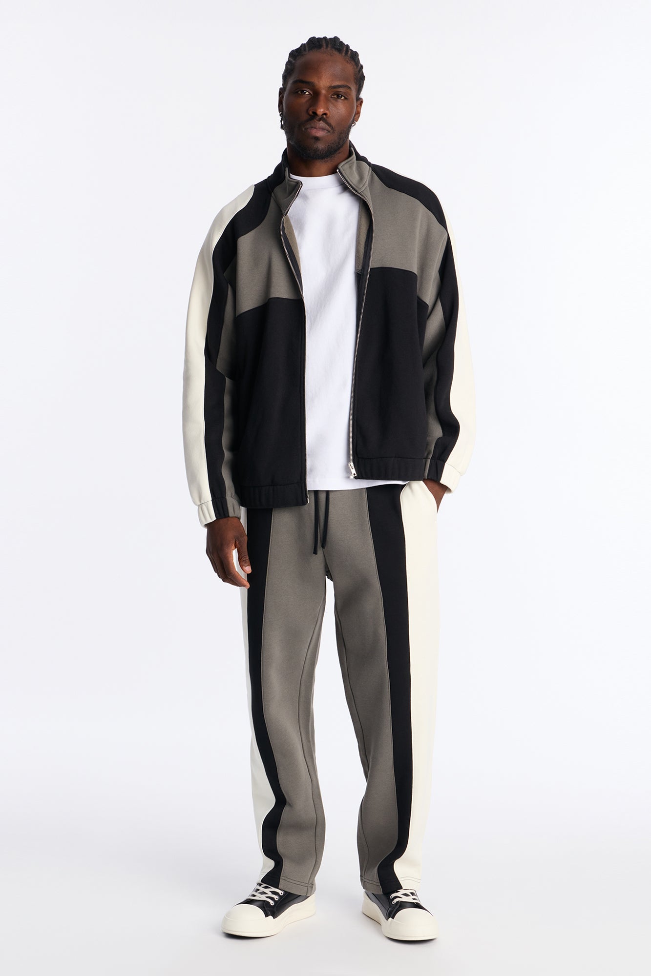 Paneled Fleece Straight Sweatpants - Multi Color