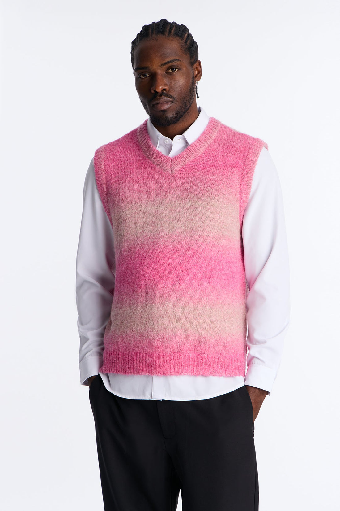 Gradient Sweater Knit Vest - Pink/combo