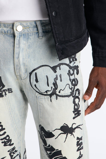 Straight Graffiti Street Ways Jean - Light Wash