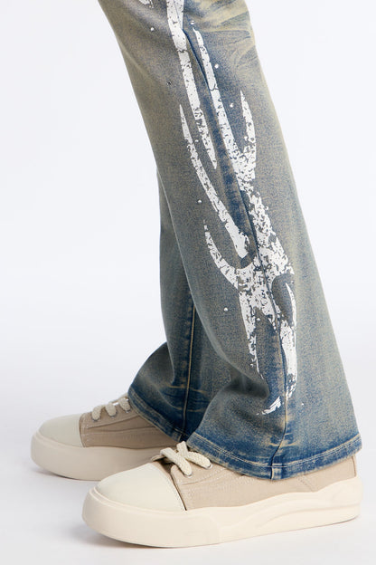 Stacked Skinny Flare Rockstar Life Jewel Jean - Light Wash