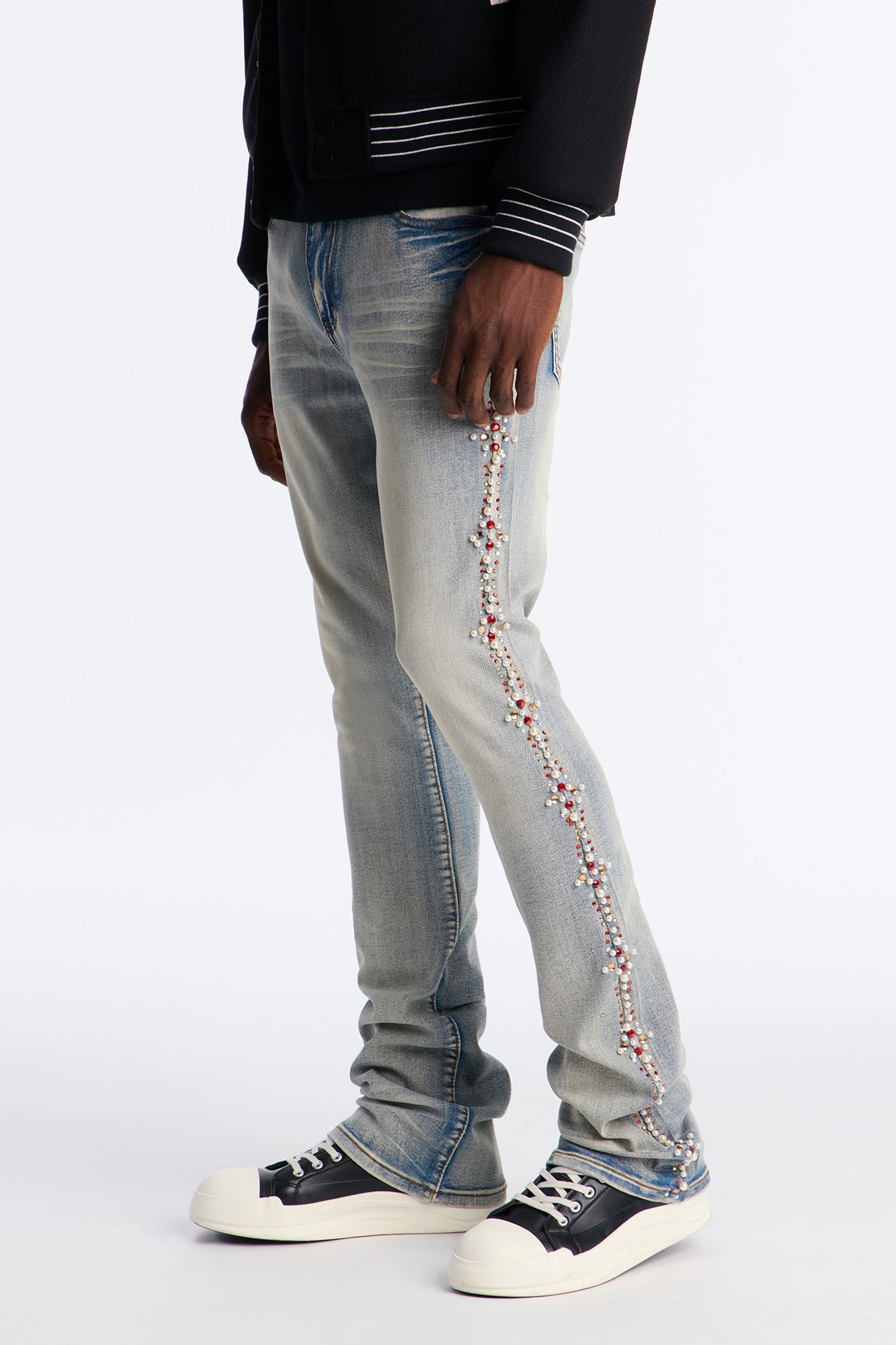 Stacked Slim Flare Pearls Within The Jewels Jean - Medium Wash