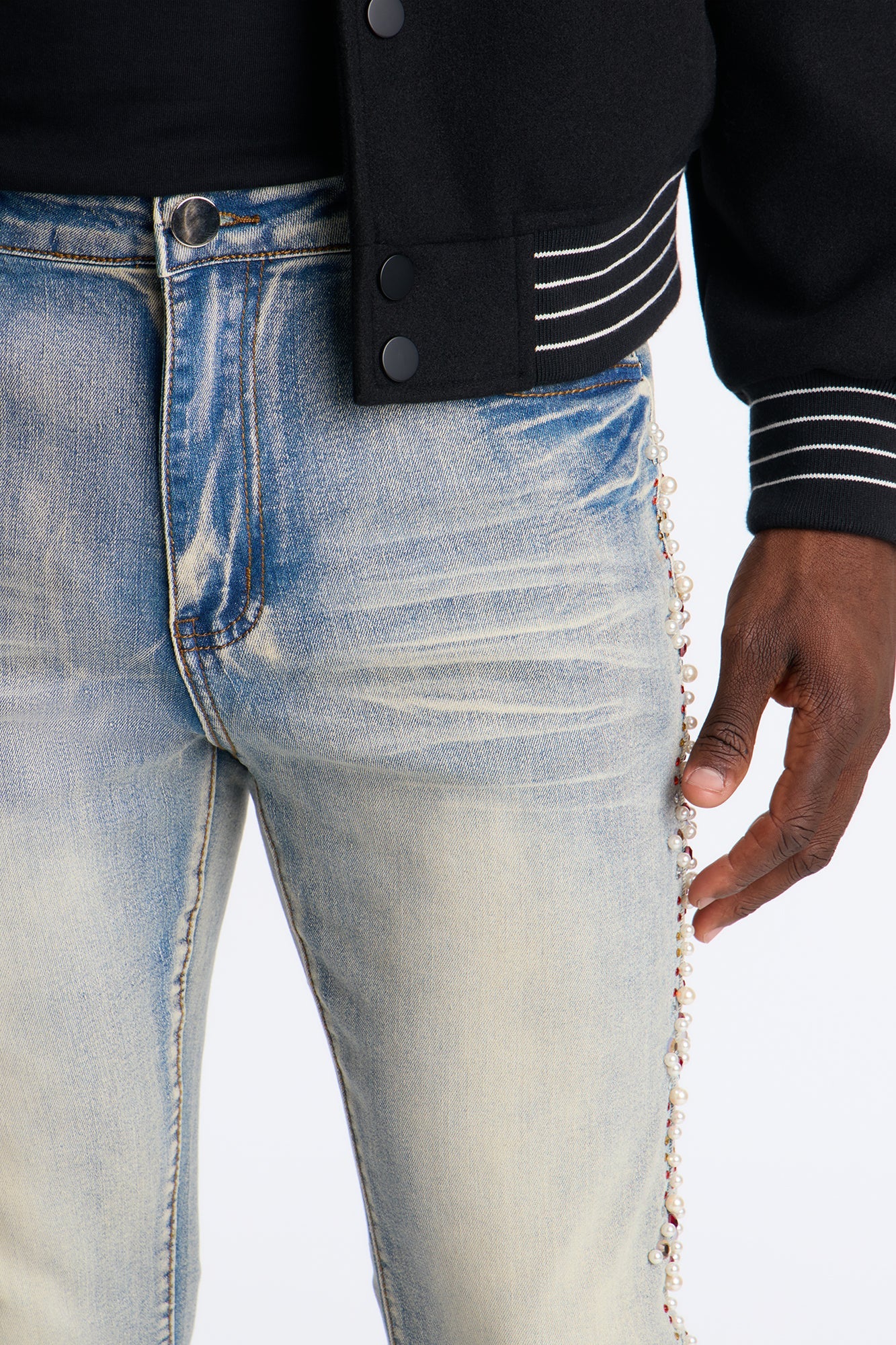 Stacked Slim Flare Pearls Within The Jewels Jean - Medium Wash