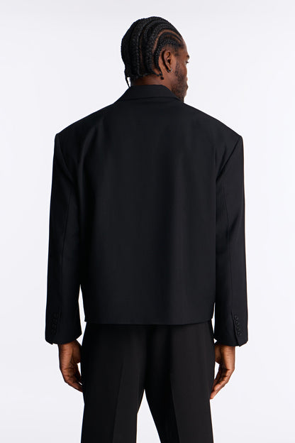 Cropped Peak Lapel Single Breasted Blazer - Black