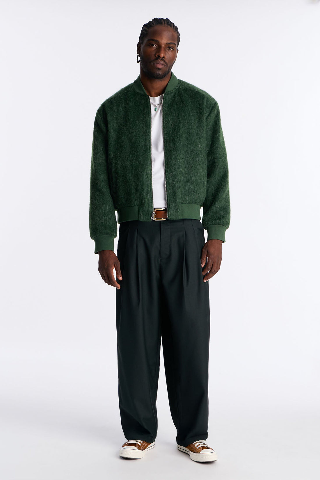 Relaxed Textured Mohair Bomber Jacket - Olive
