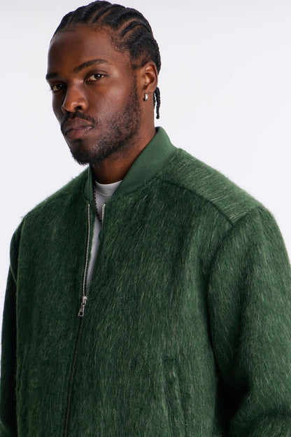 Relaxed Textured Mohair Bomber Jacket - Olive