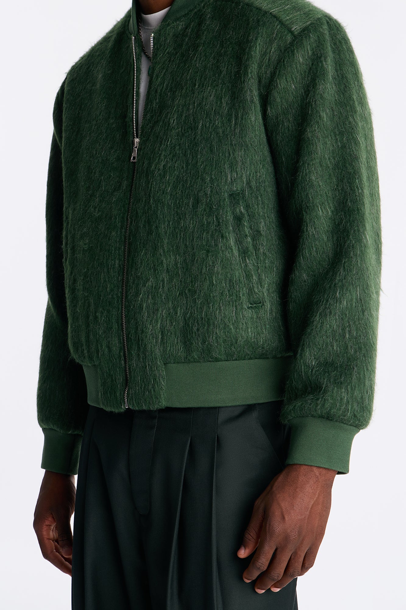 Relaxed Textured Mohair Bomber Jacket - Olive