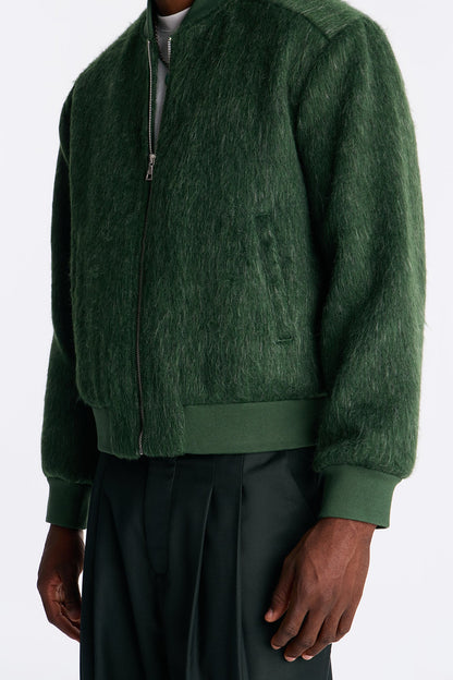 Relaxed Textured Mohair Bomber Jacket - Olive