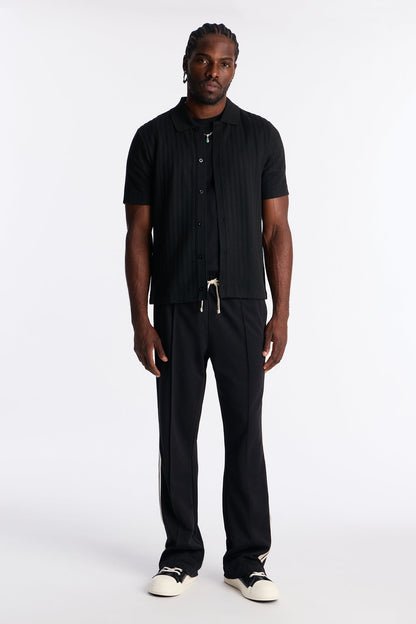 Shadow Button Striped Button Up - Black
