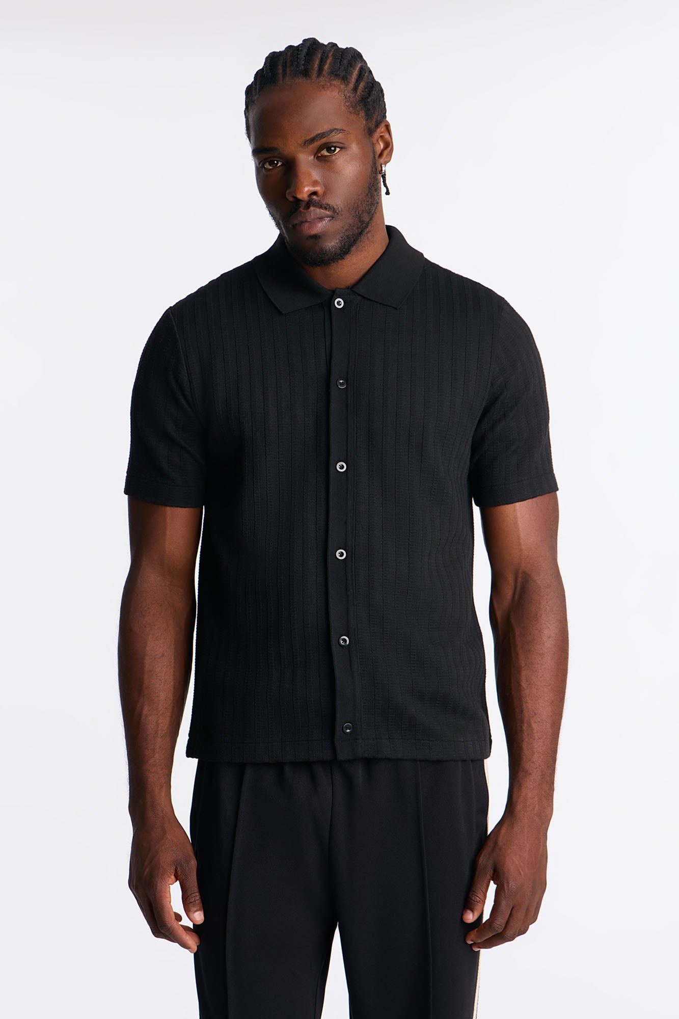 Shadow Button Striped Button Up - Black