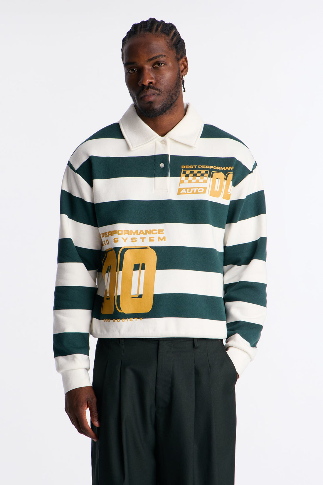 Racing Society Stripe Fleece Polo - Green