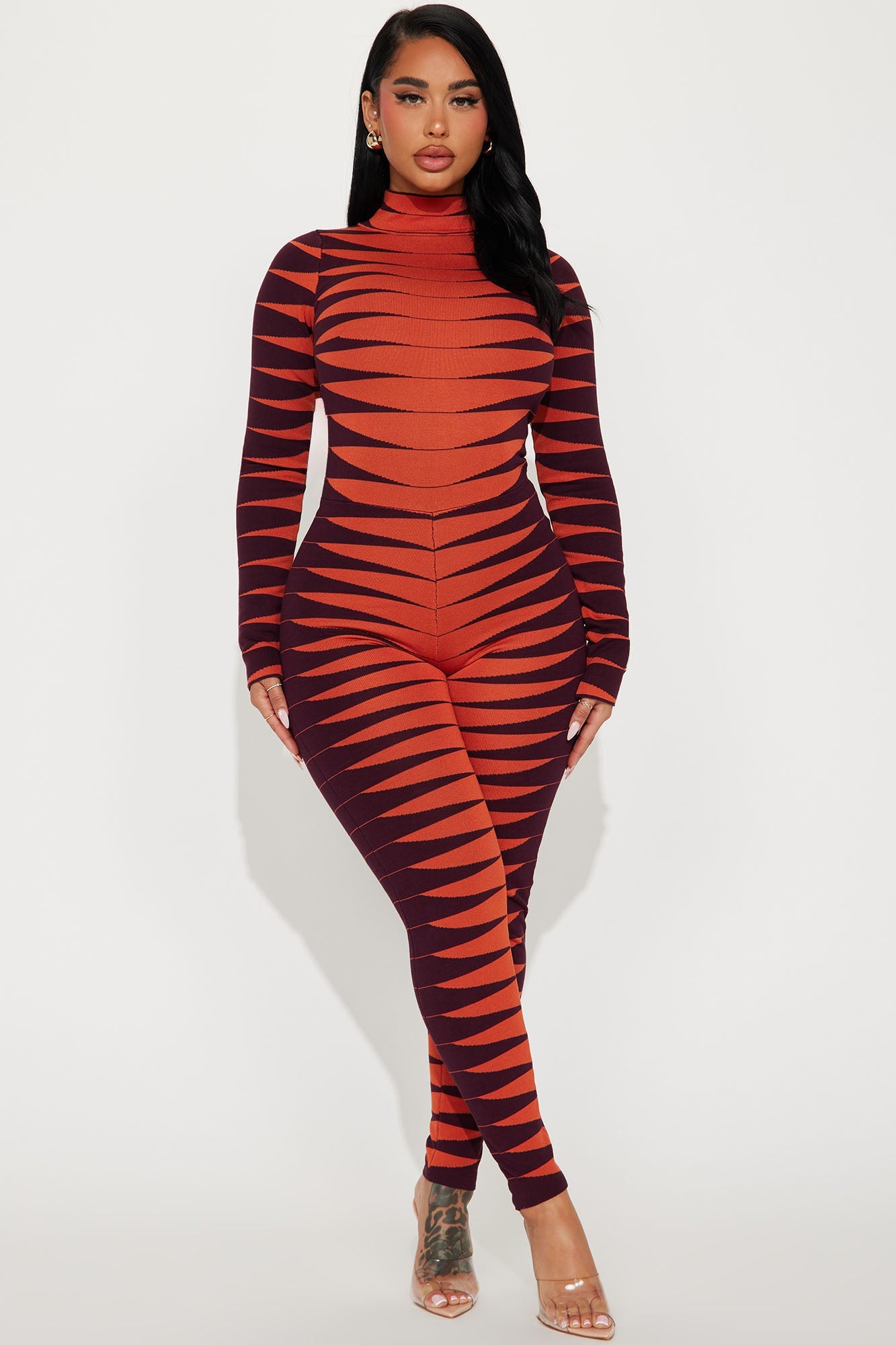Made For Fun Sweater Jumpsuit - Rust/combo