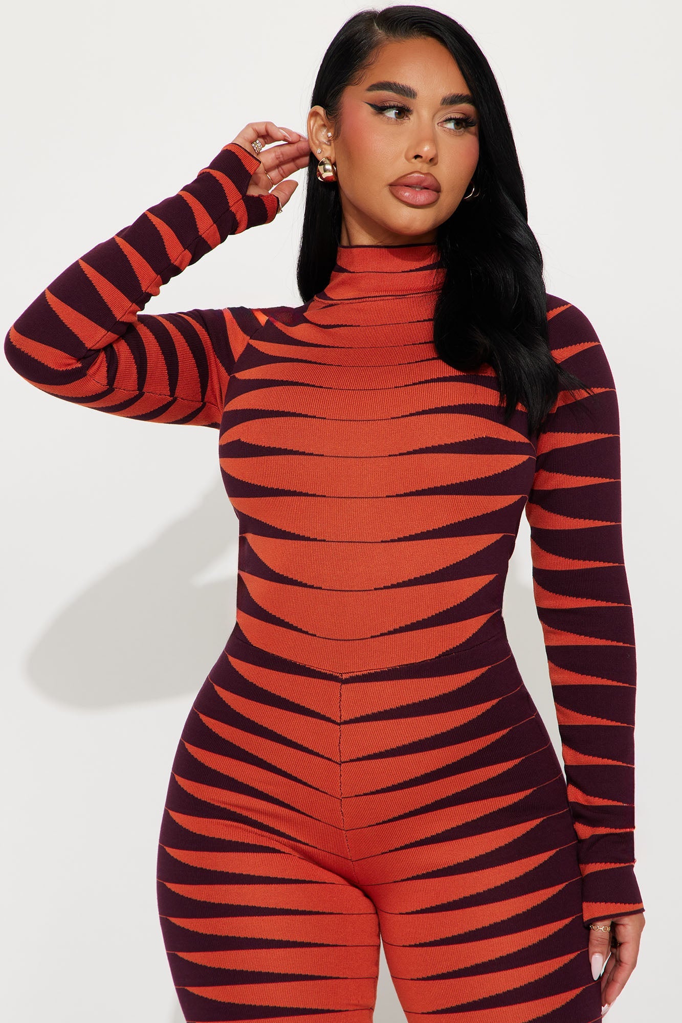 Made For Fun Sweater Jumpsuit - Rust/combo