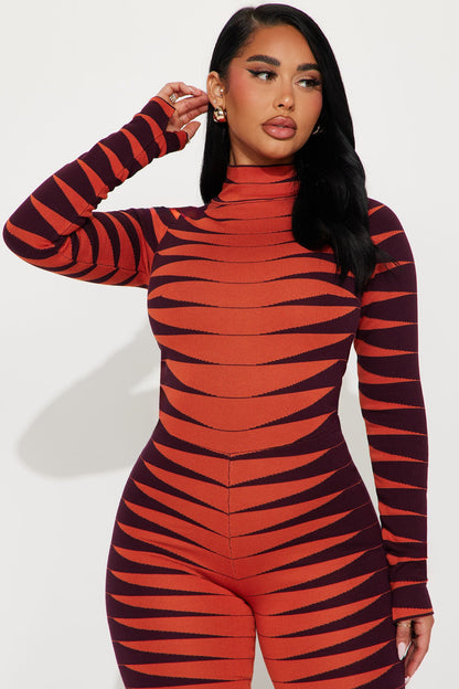 Made For Fun Sweater Jumpsuit - Rust/combo