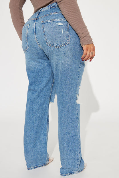 Unbothered Queen Ripped Straight Leg Jeans - Vintage Wash