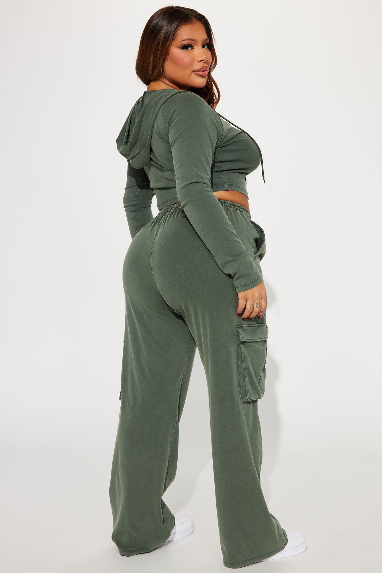 Keep It Casual Washed Pant Set - Olive