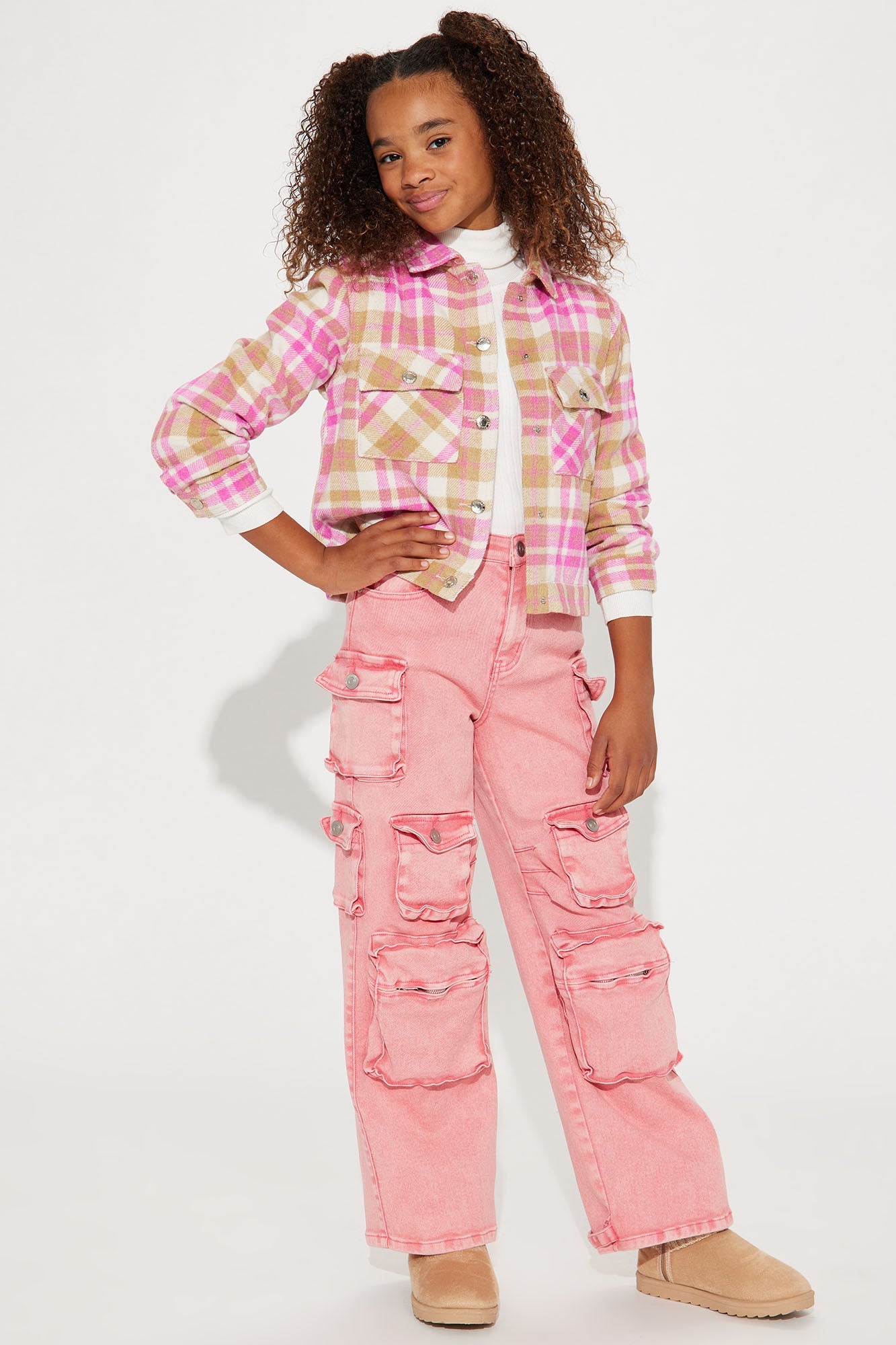Mini Melissa Heavy Brushed Y/D Flannel Crop Shirt - Pink