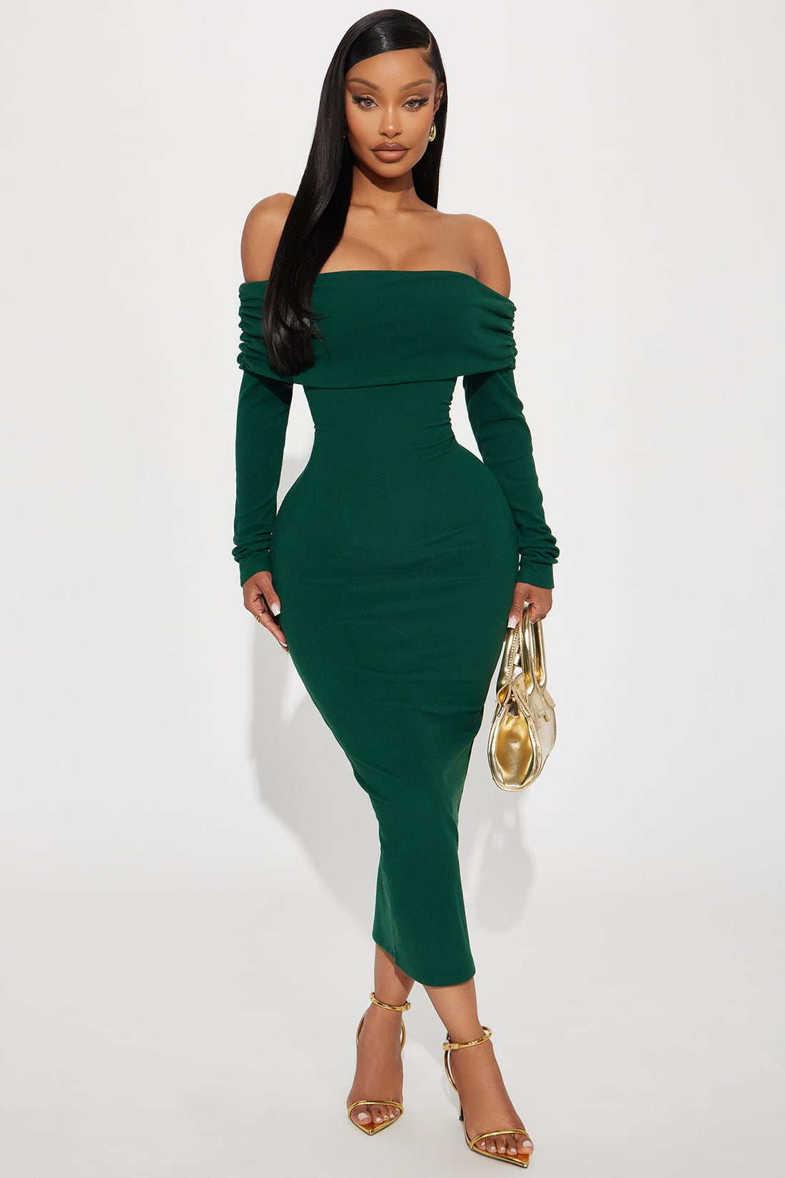 True Masterpiece Ribbed Midi Dress - Hunter