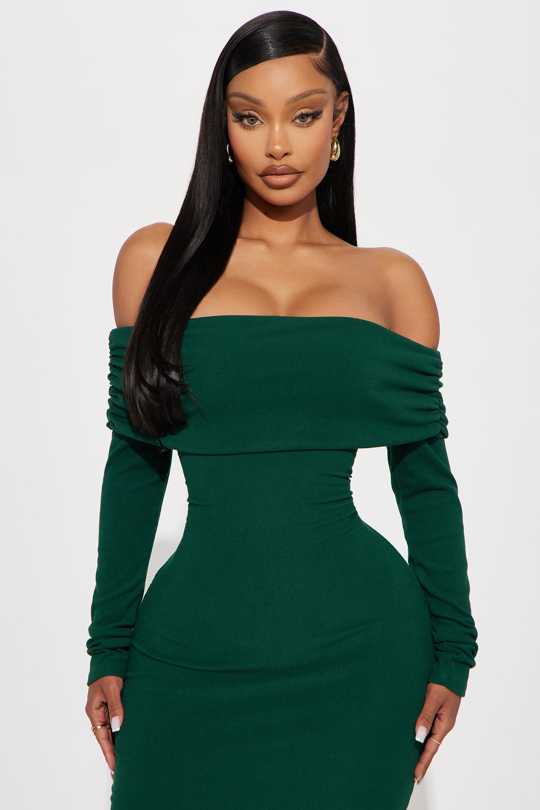 True Masterpiece Ribbed Midi Dress - Hunter