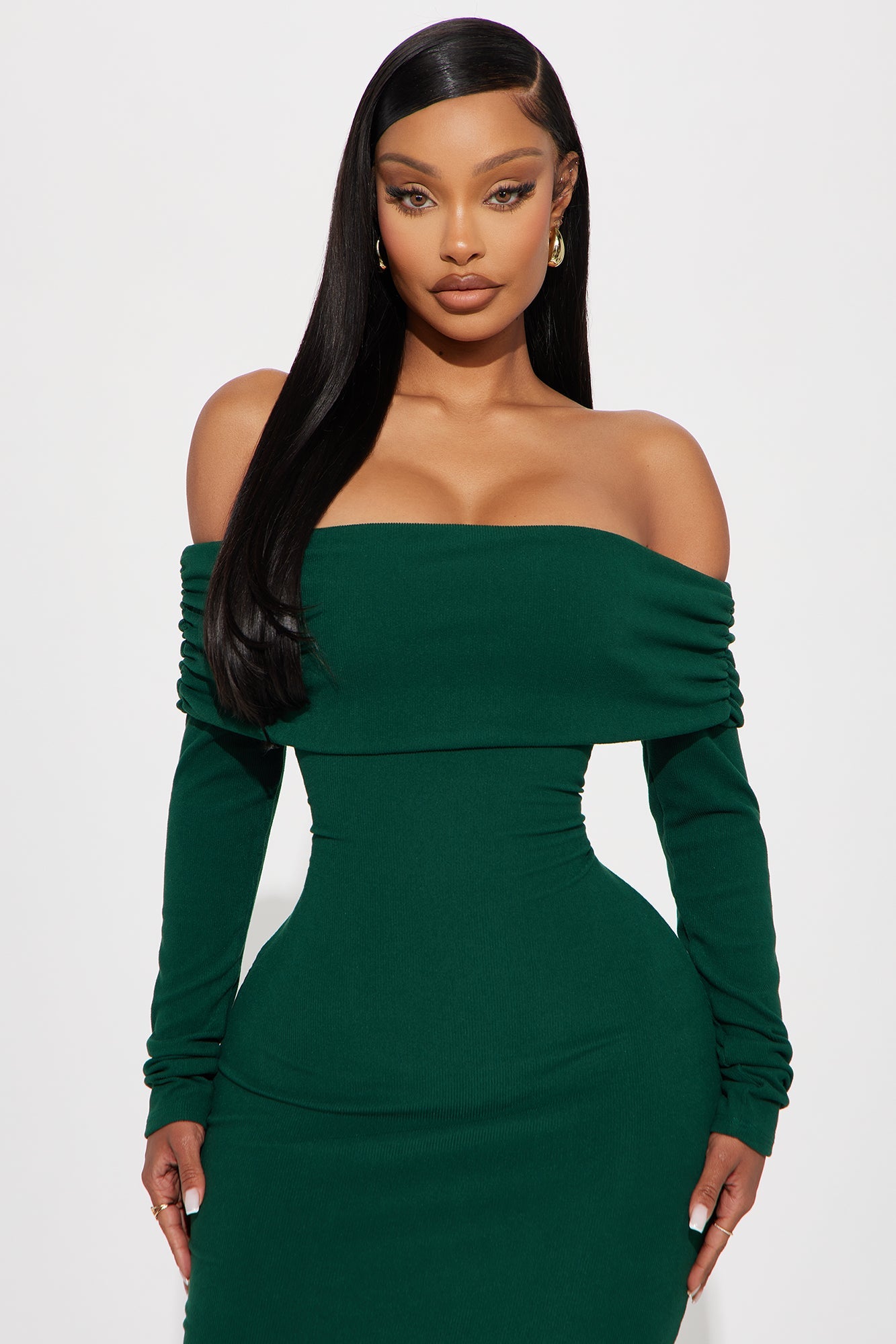 True Masterpiece Ribbed Midi Dress - Hunter