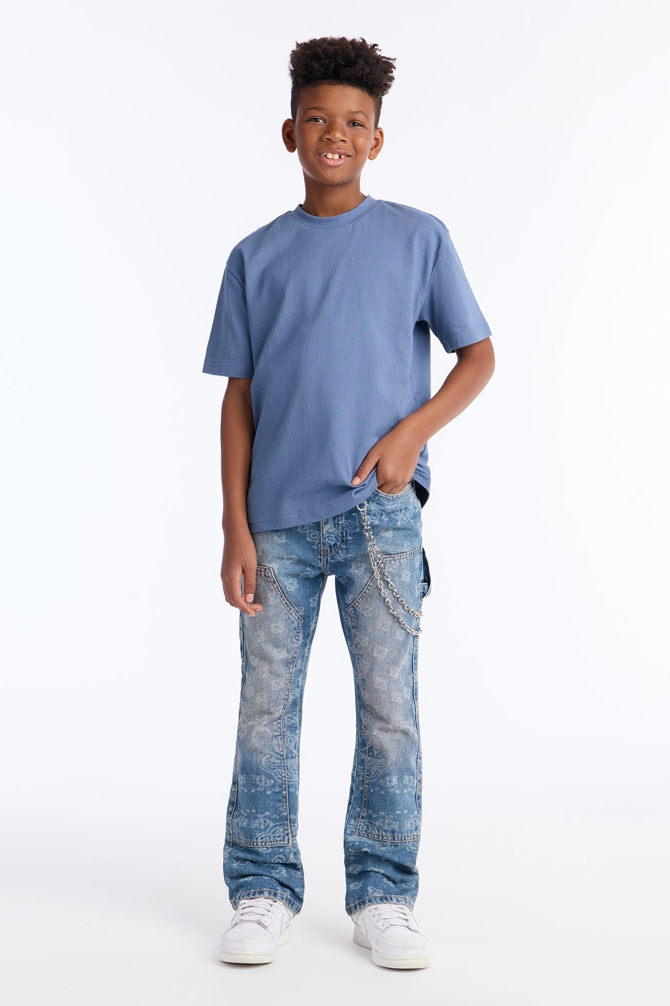 Mini Paisley Last Stacked Slim Flare Carpenter Jean - Medium Blue Wash