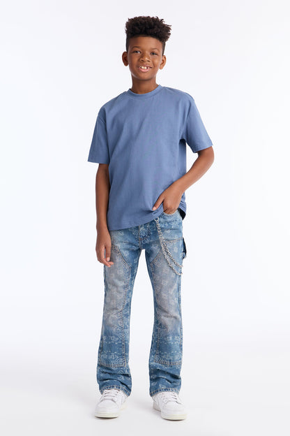 Mini Paisley Last Stacked Slim Flare Carpenter Jean - Medium Blue Wash
