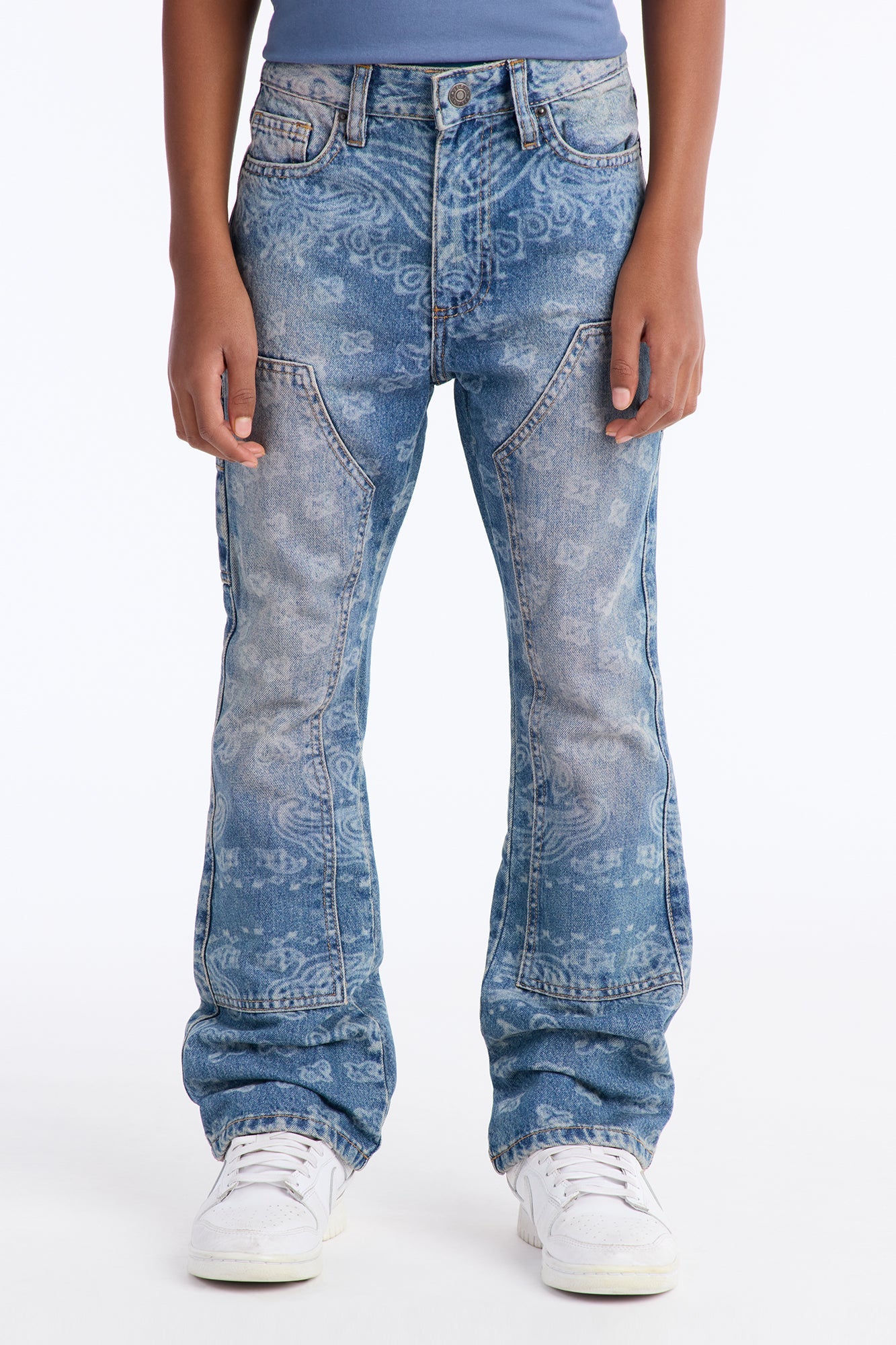 Mini Paisley Last Stacked Slim Flare Carpenter Jean - Medium Blue Wash