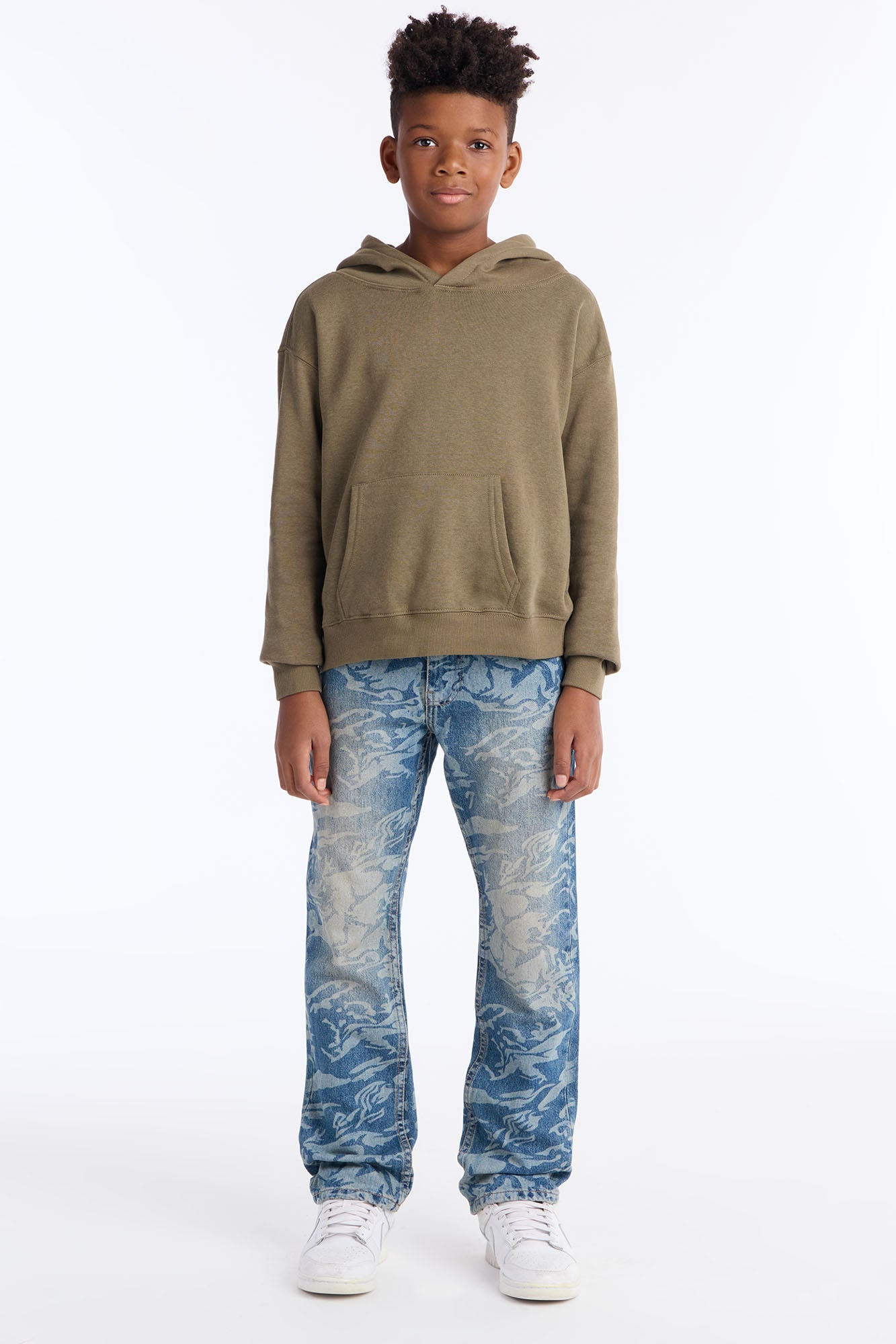 Mini Straight Floral Print Jean - Medium Blue Wash