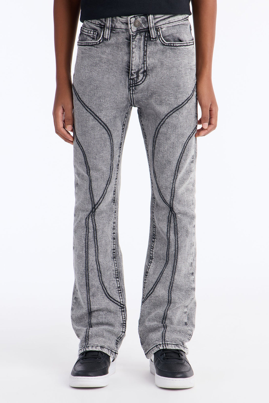 Mini Stacked Skinny Flare Thick Thread Jean - Grey