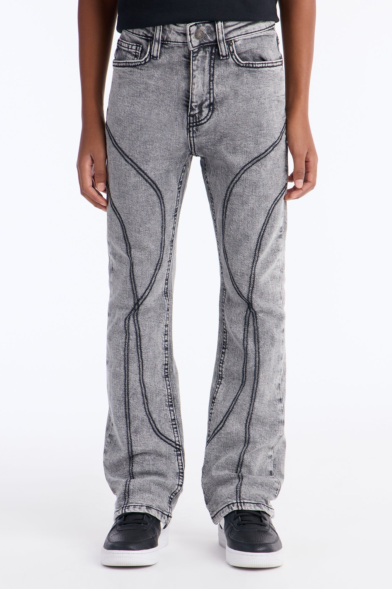 Mini Stacked Skinny Flare Thick Thread Jean - Grey