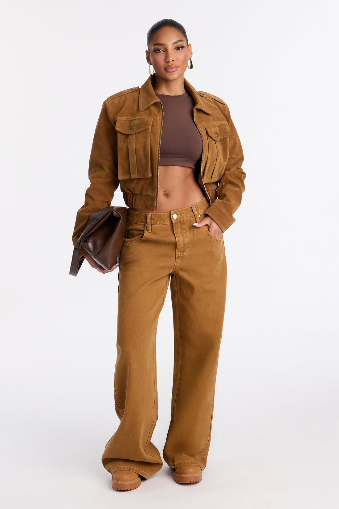 Lost Wanderer Utility Wide Leg Jeans - Khaki