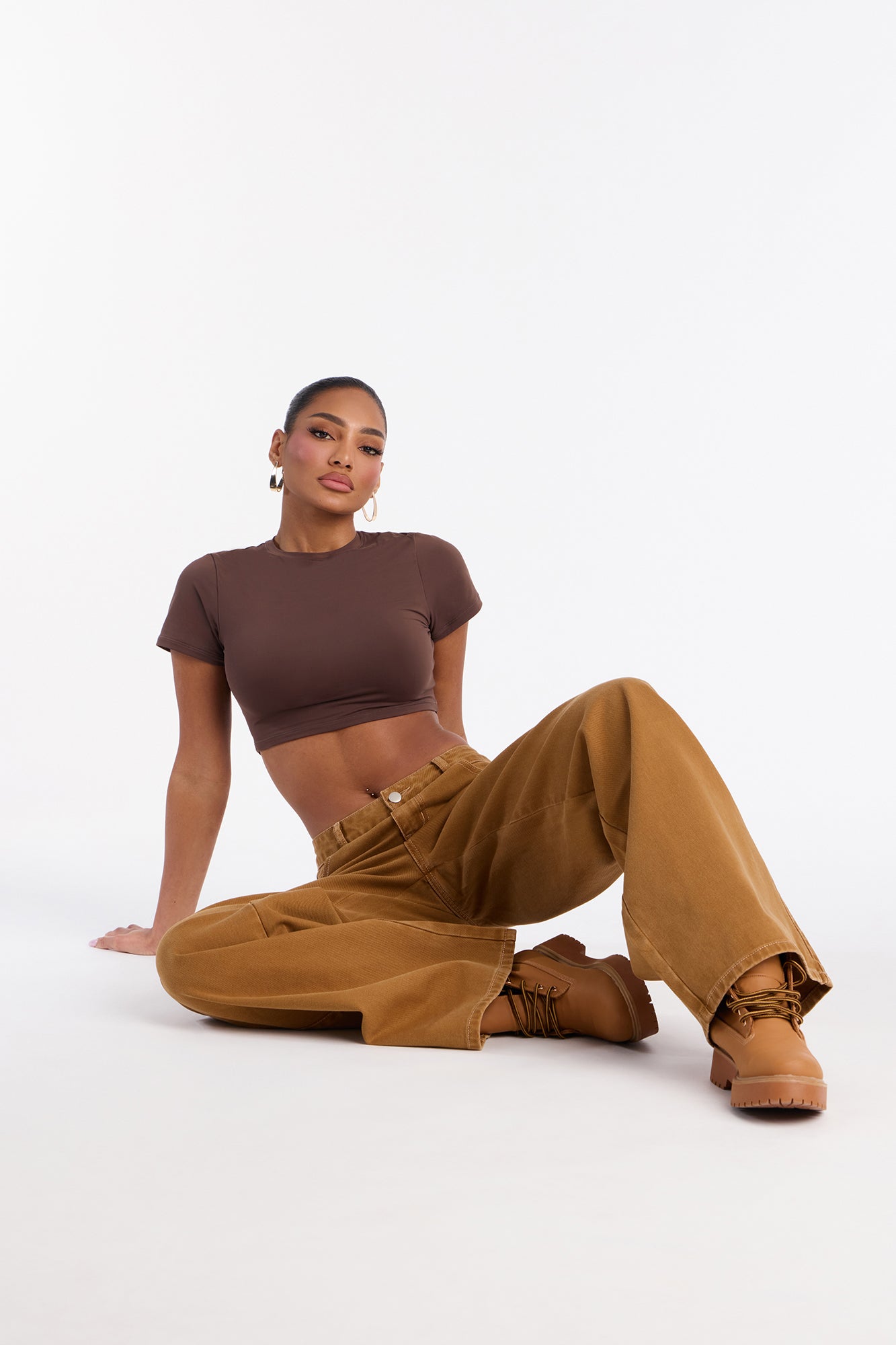 Lost Wanderer Utility Wide Leg Jeans - Khaki