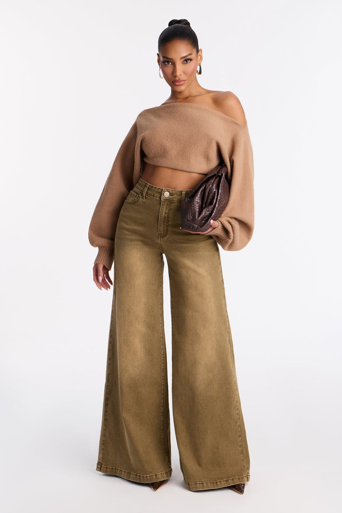 One Step Closer Wide Leg Jeans - Olive