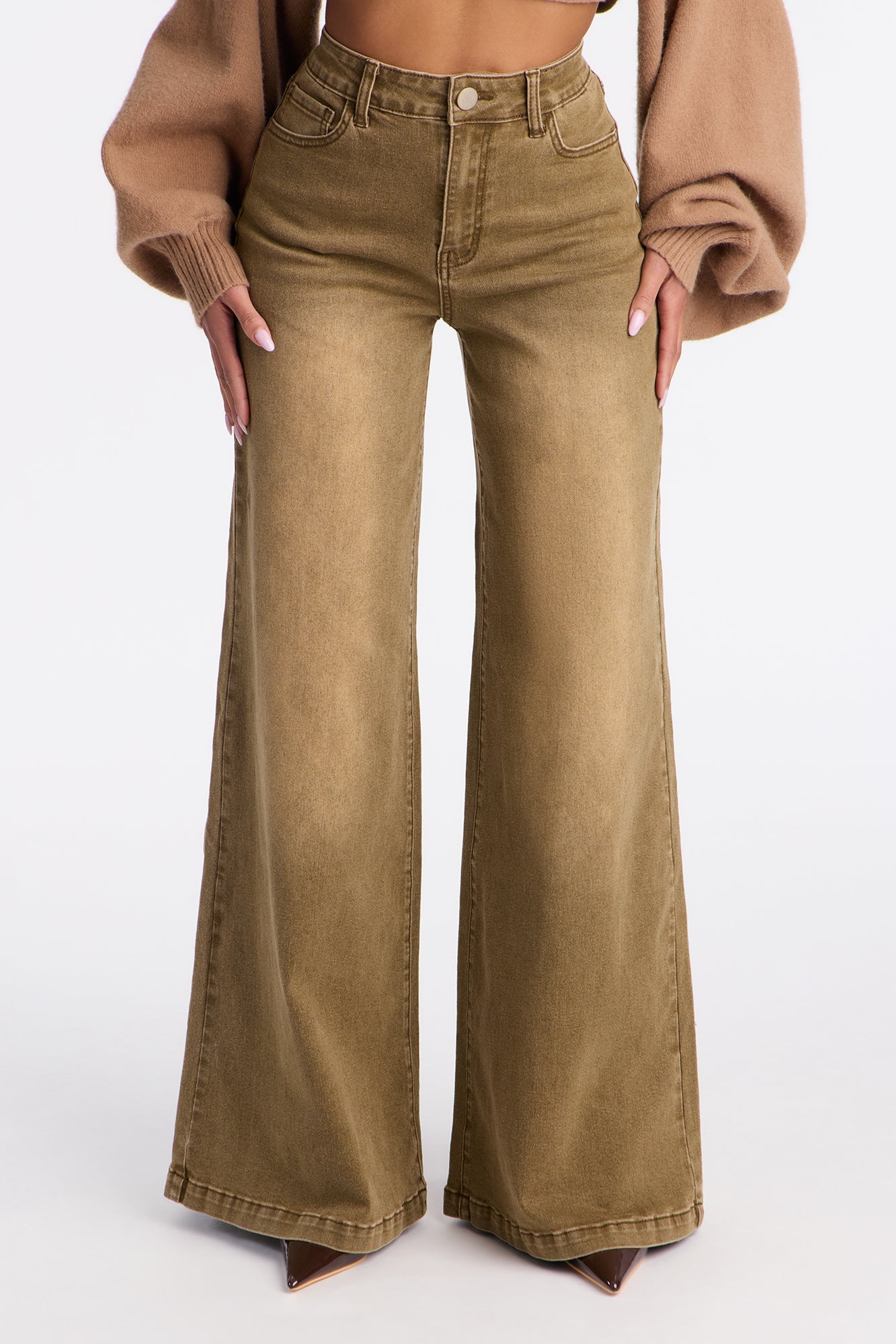 One Step Closer Wide Leg Jeans - Olive