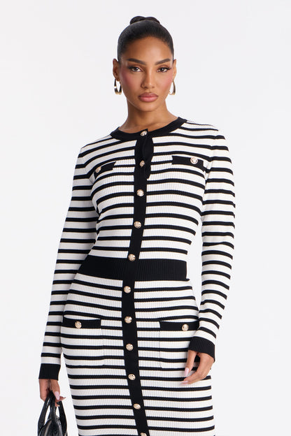 Zaylee Striped Ribbed Midi Dress - Black/White