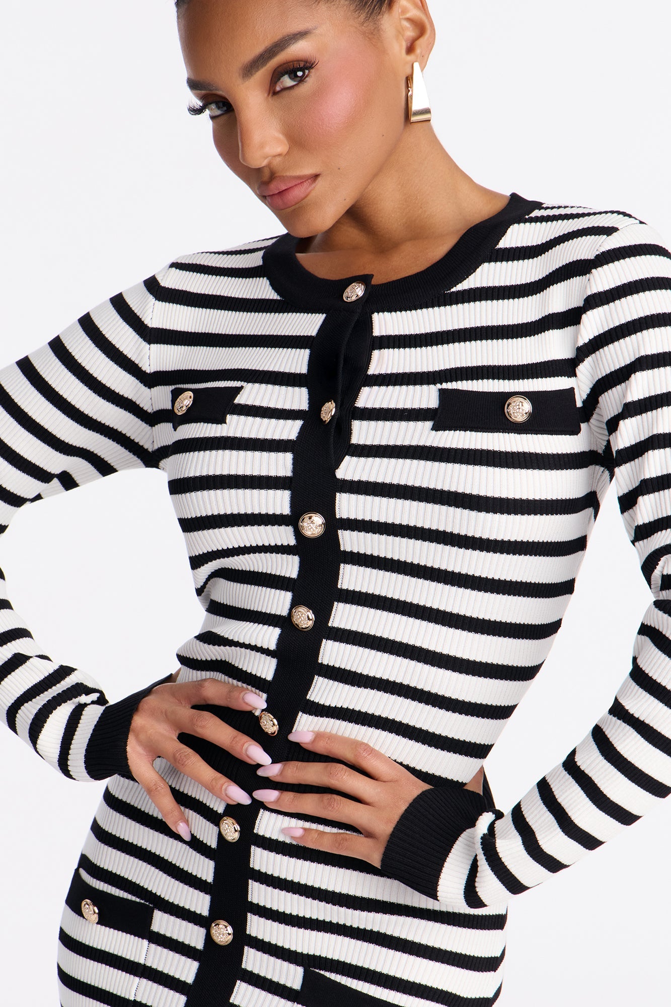 Zaylee Striped Ribbed Midi Dress - Black/White