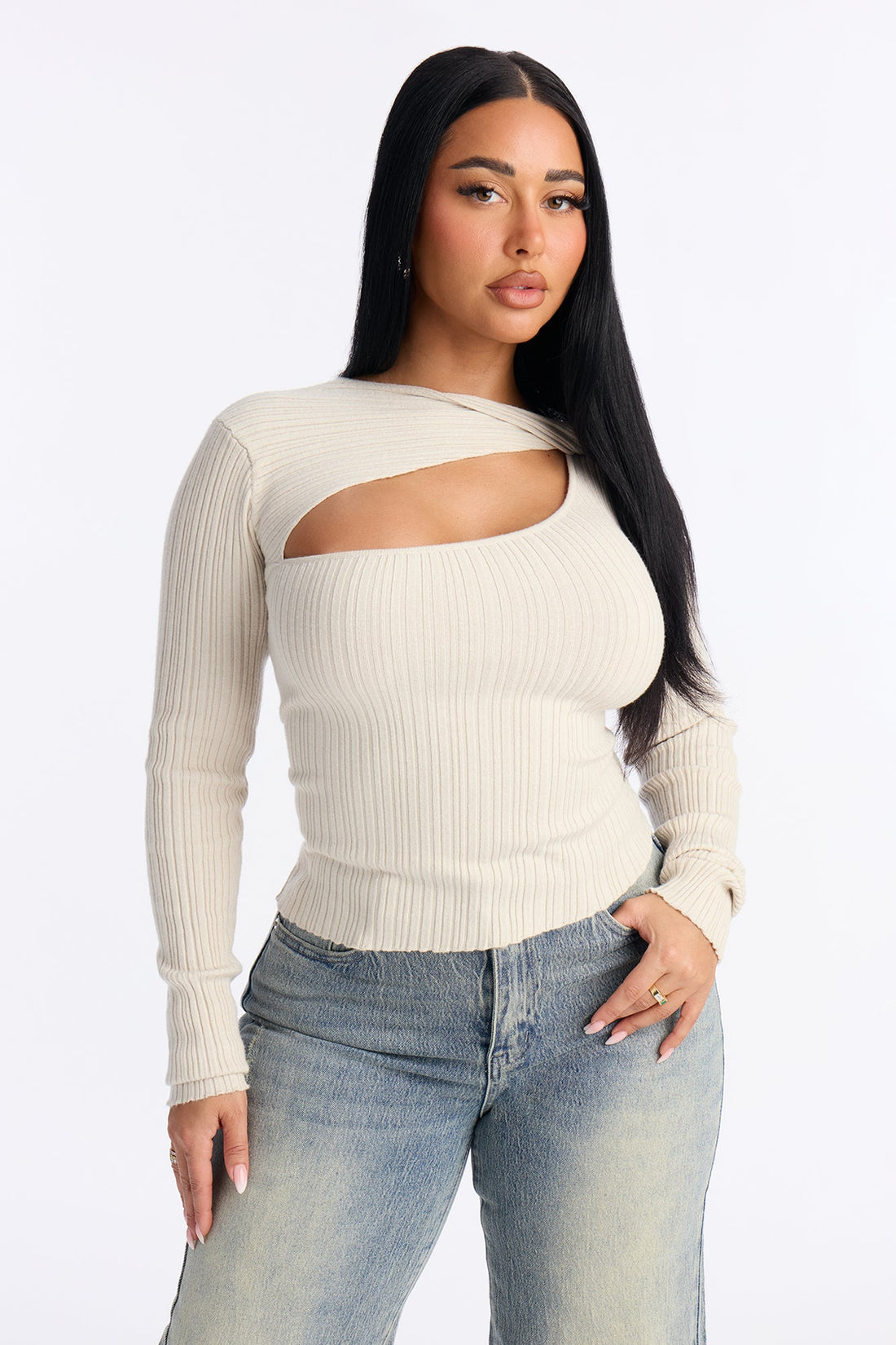 Serena Twist Sweater Top - Light Grey
