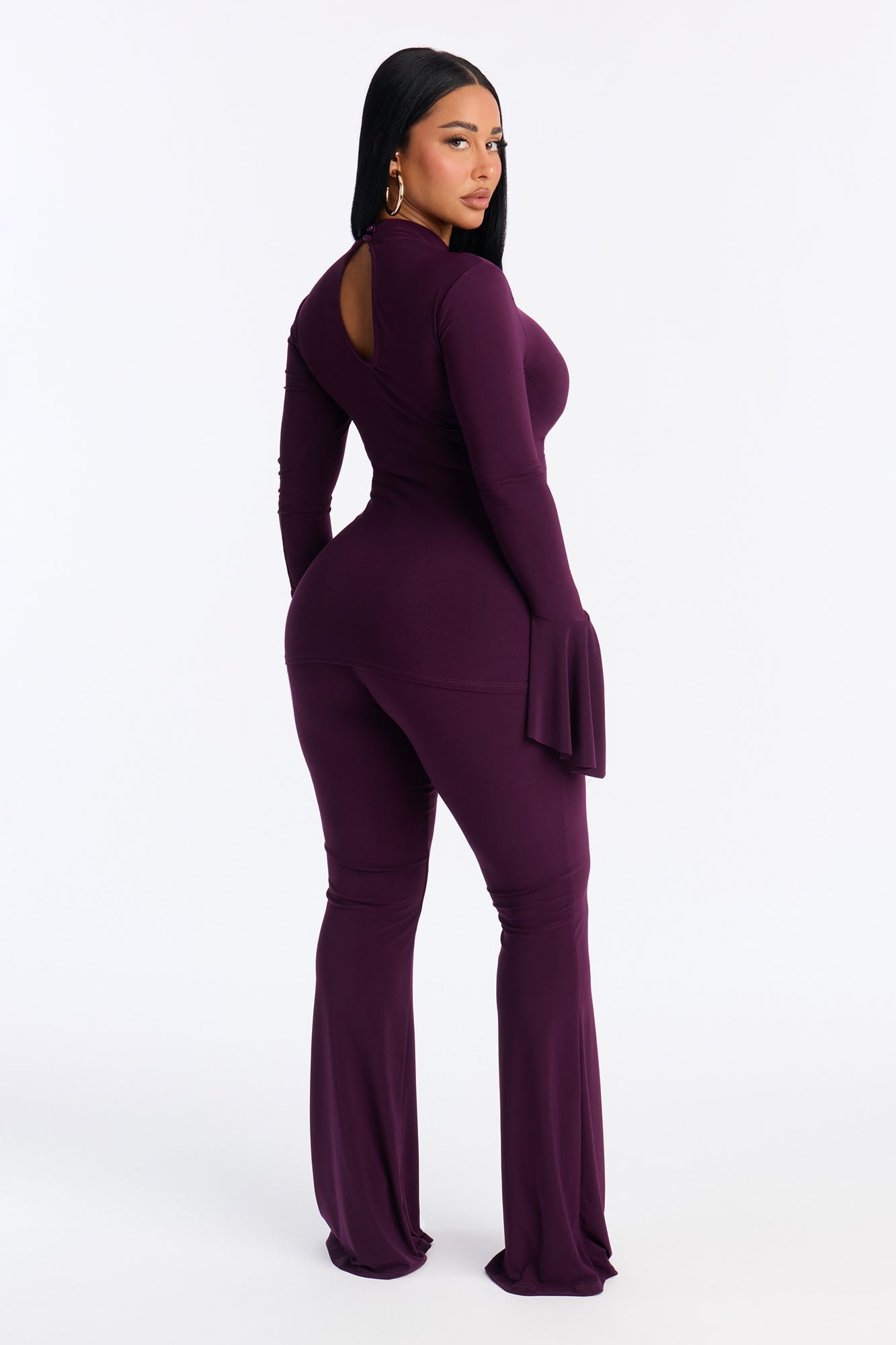 Sugar High Ruffle And Flare Pant Set - Eggplant