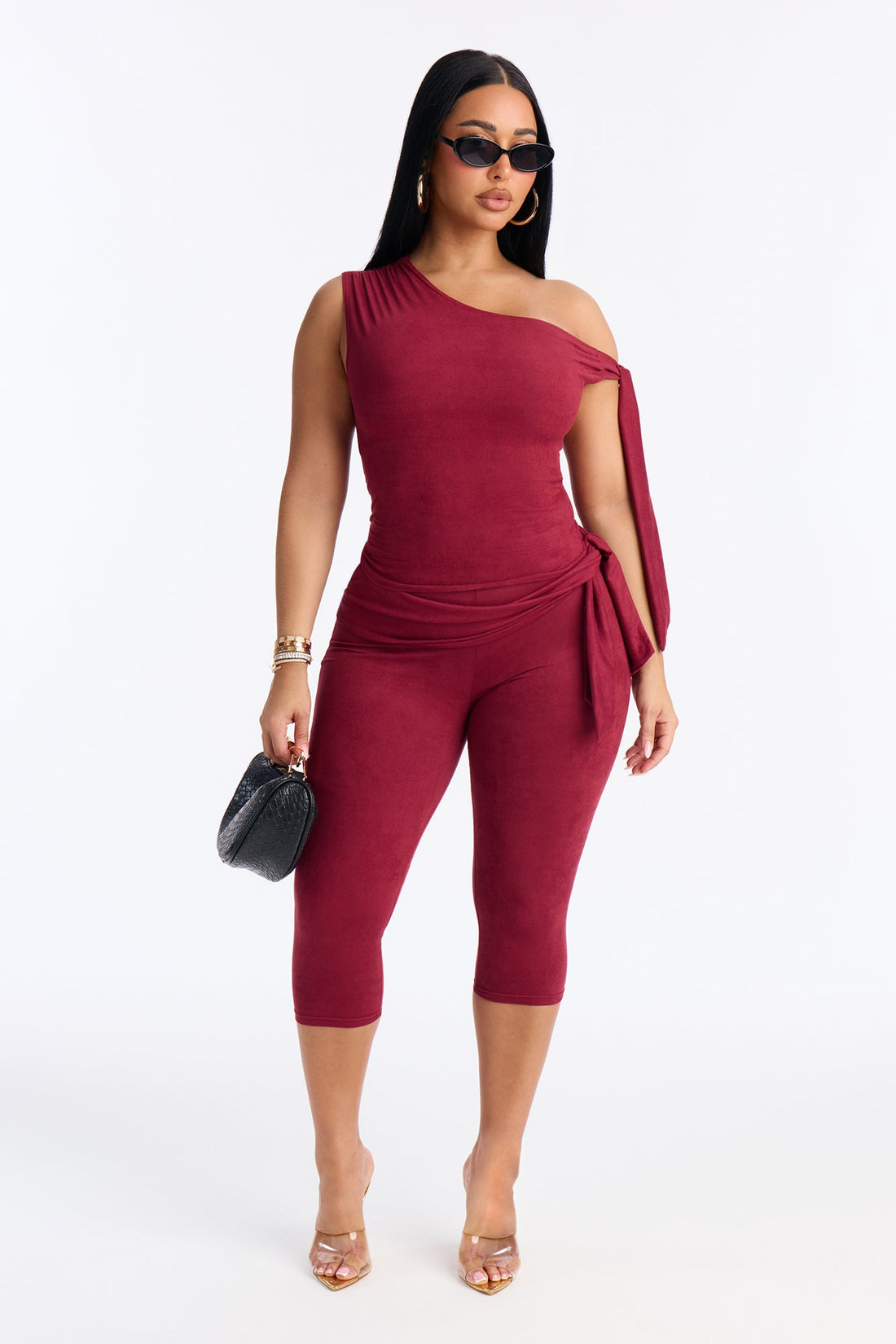 Ella Faux Suede Capri Set - Wine