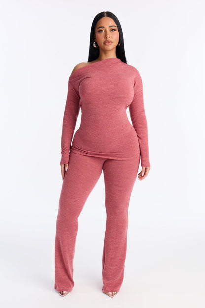 Tiana Off Shoulder Flare Pant Set - Mauve