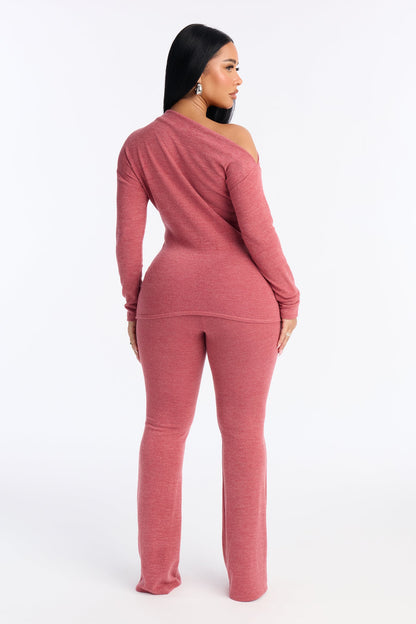 Tiana Off Shoulder Flare Pant Set - Mauve