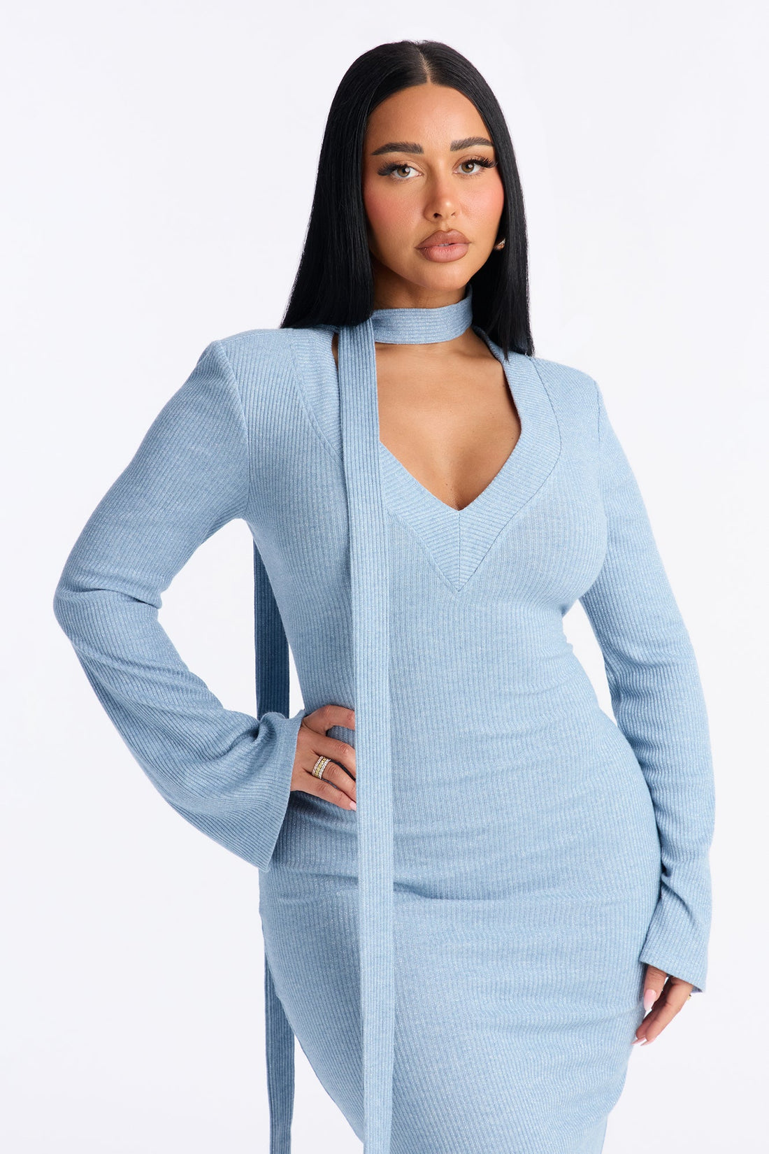 Camila Metallic Sweater Midi Dress - Blue