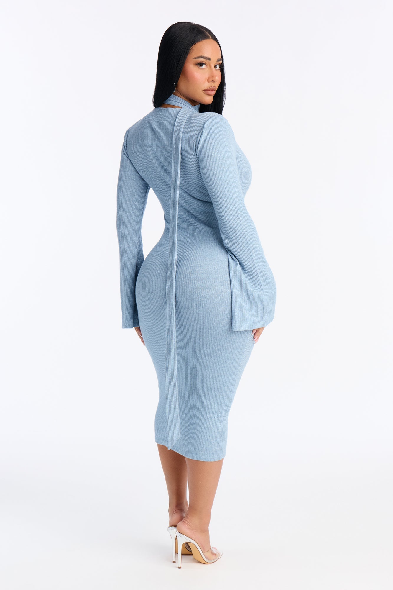 Camila Metallic Sweater Midi Dress - Blue