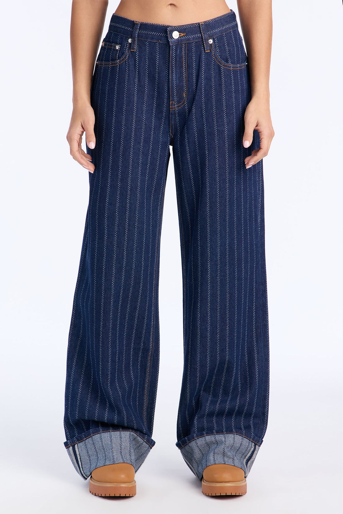 Carnaby Street Cuffed Wide Leg Jeans - Dark Wash