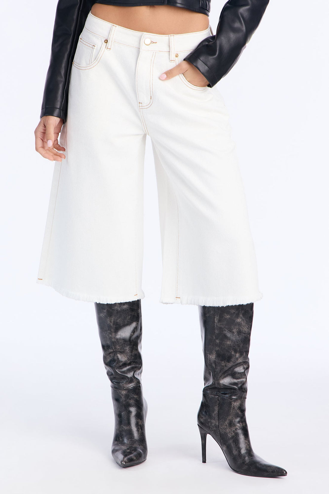 Ice Queen Glittering Culotte Jeans - White