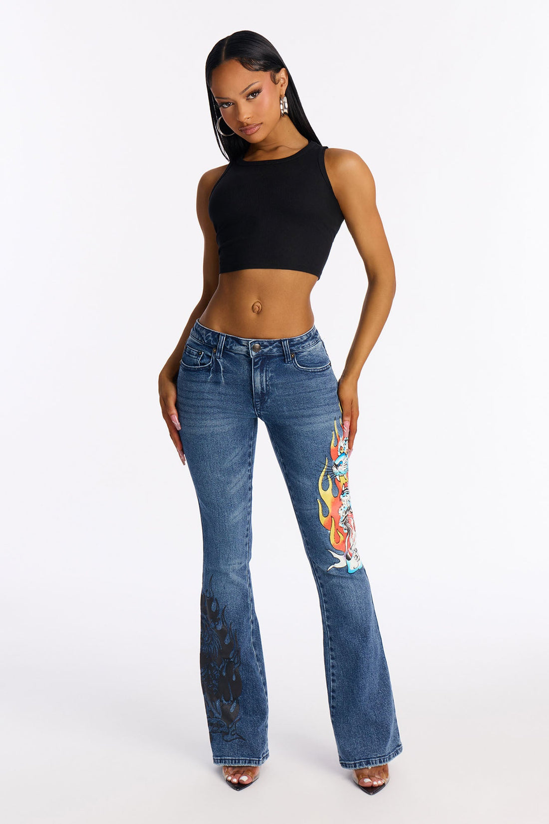 Ed Hardy Tiger Flame Bootcut Jeans - Vintage Wash
