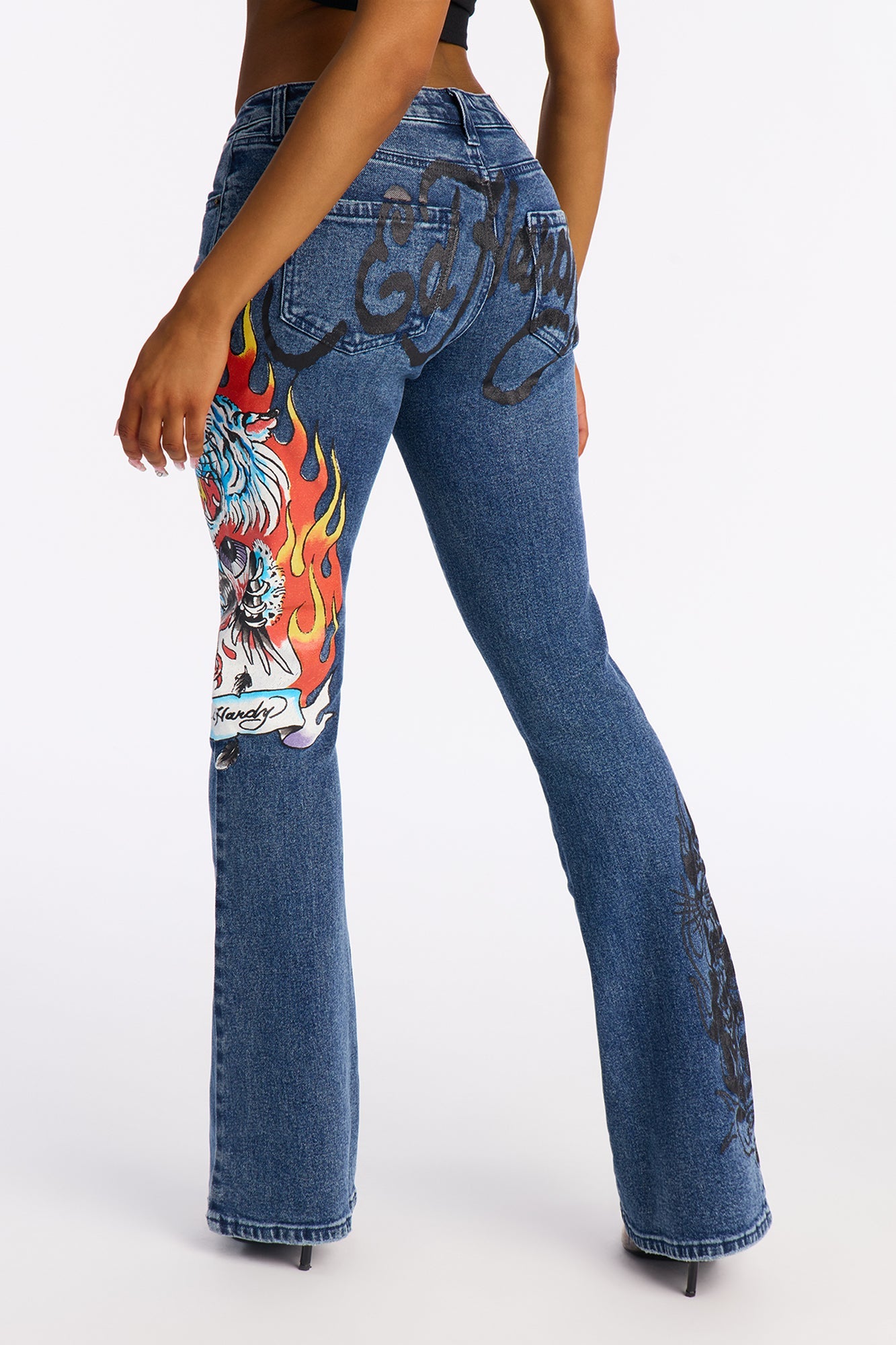 Ed Hardy Tiger Flame Bootcut Jeans - Vintage Wash