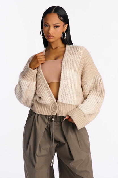 In The City Color Block Cardigan - Cream/combo