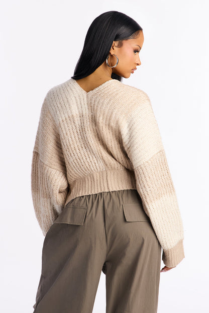 In The City Color Block Cardigan - Cream/combo