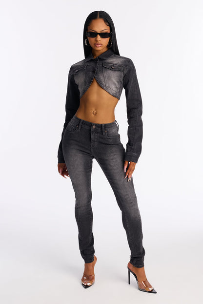 Ritzy &amp; Glitzy Embellished Skinny Jeans - Black Wash